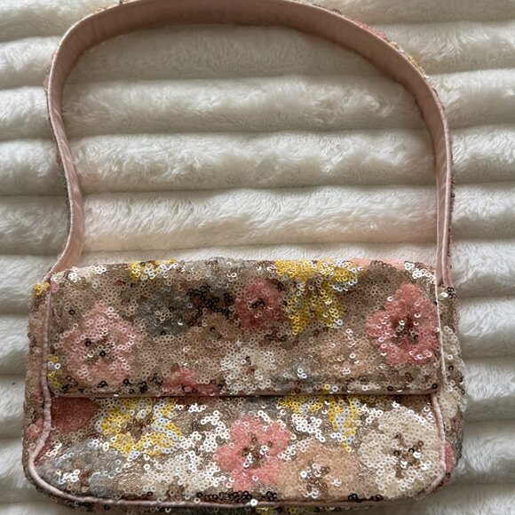 NWT Pink and Gold Mini Bag with Floral Sequin Design - Picture 2 of 4